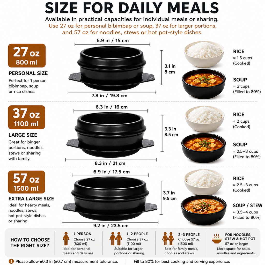 XICHENGSHIDAI Korean Stone Bowl with Tray, Dolsot Bibimbap Bowl, Earthenware Ceramic Hot Pot for Soup, Stew, Rice, Ramen and Ttukbaegi, Oven & Stovetop Safe, Black - 27oz / 37oz / 57oz