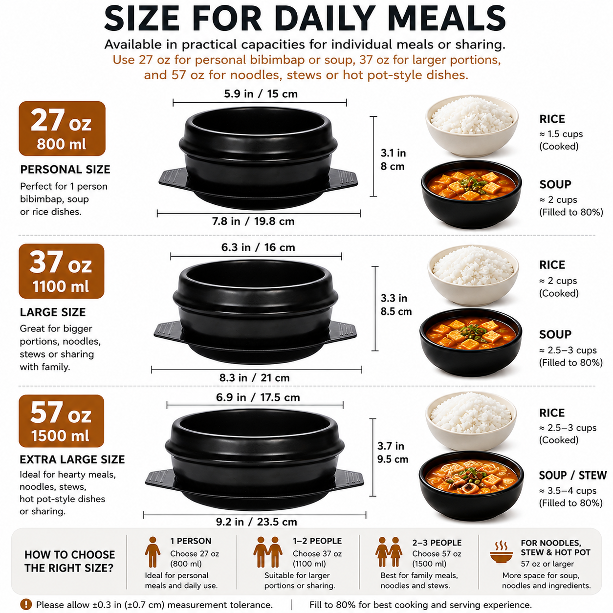 XICHENGSHIDAI Korean Stone Bowl with Tray, Dolsot Bibimbap Bowl, Earthenware Ceramic Hot Pot for Soup, Stew, Rice, Ramen and Ttukbaegi, Oven & Stovetop Safe, Black - 27oz / 37oz / 57oz