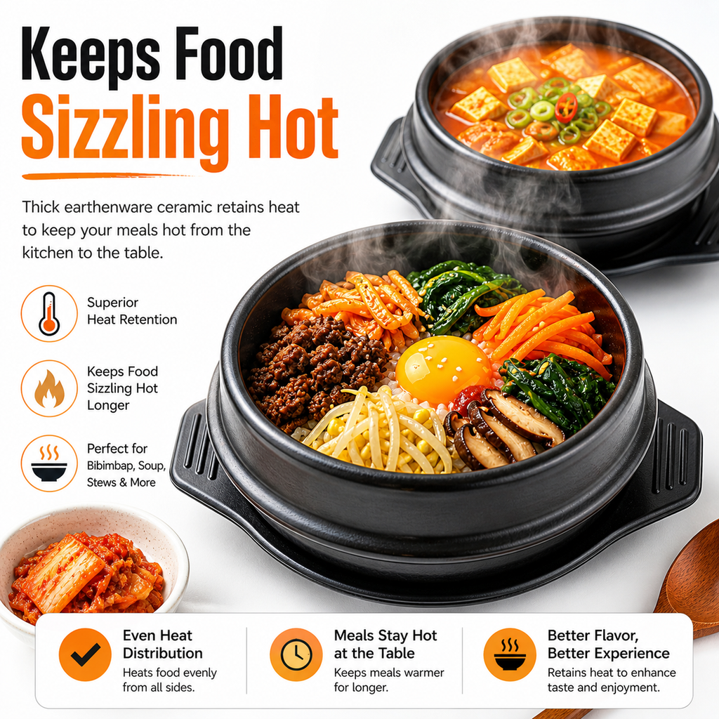 XICHENGSHIDAI Korean Stone Bowl with Tray, Dolsot Bibimbap Bowl, Earthenware Ceramic Hot Pot for Soup, Stew, Rice, Ramen and Ttukbaegi, Oven & Stovetop Safe, Black - 27oz / 37oz / 57oz