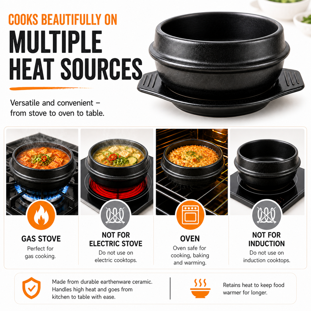 XICHENGSHIDAI Korean Stone Bowl with Tray, Dolsot Bibimbap Bowl, Earthenware Ceramic Hot Pot for Soup, Stew, Rice, Ramen and Ttukbaegi, Oven & Stovetop Safe, Black - 27oz / 37oz / 57oz