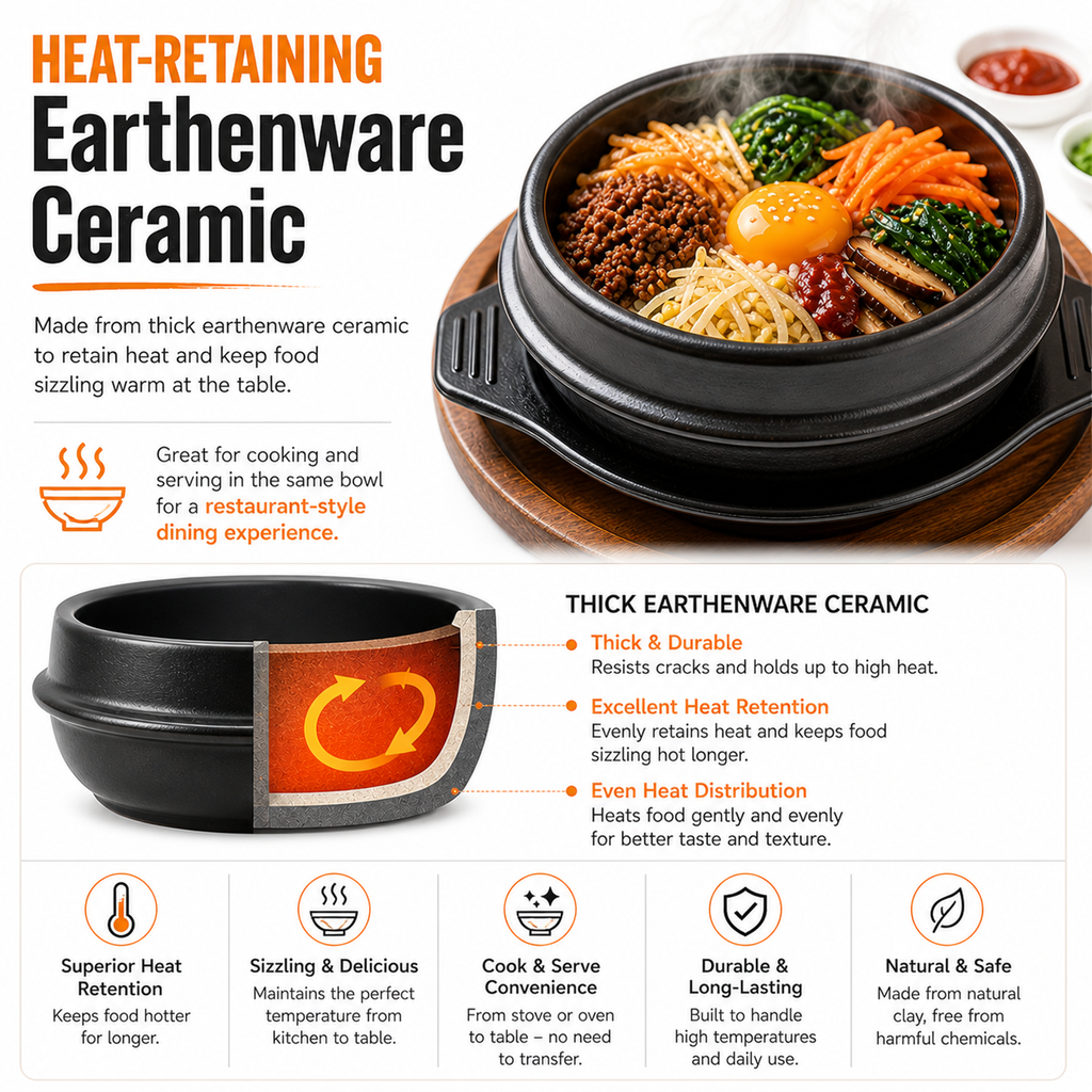 XICHENGSHIDAI Korean Stone Bowl with Tray, Dolsot Bibimbap Bowl, Earthenware Ceramic Hot Pot for Soup, Stew, Rice, Ramen and Ttukbaegi, Oven & Stovetop Safe, Black - 27oz / 37oz / 57oz