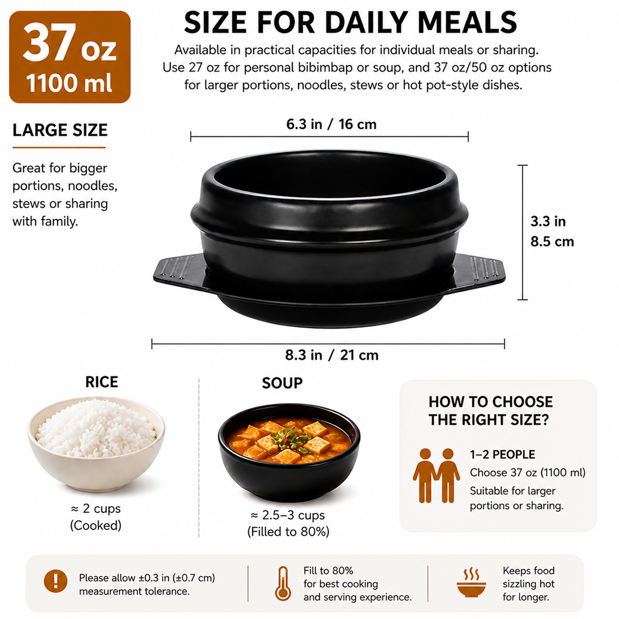 XICHENGSHIDAI Korean Stone Bowl with Tray, Dolsot Bibimbap Bowl, Earthenware Ceramic Hot Pot for Soup, Stew, Rice, Ramen and Ttukbaegi, Oven & Stovetop Safe, Black - 27oz / 37oz / 57oz