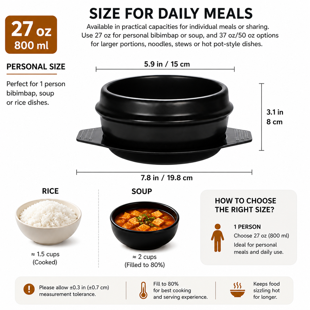 XICHENGSHIDAI Korean Stone Bowl with Tray, Dolsot Bibimbap Bowl, Earthenware Ceramic Hot Pot for Soup, Stew, Rice, Ramen and Ttukbaegi, Oven & Stovetop Safe, Black - 27oz / 37oz / 57oz