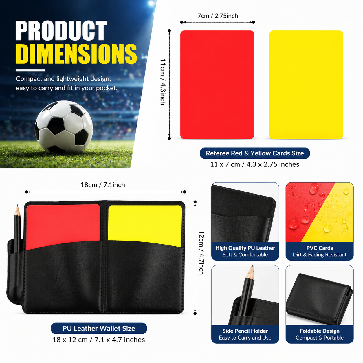 Soccer Referee Card Set, 2-Pack Red and Yellow Cards with Record Paper ,Warning Referee Kit for Football Volleyball Rugby Baseball Matches