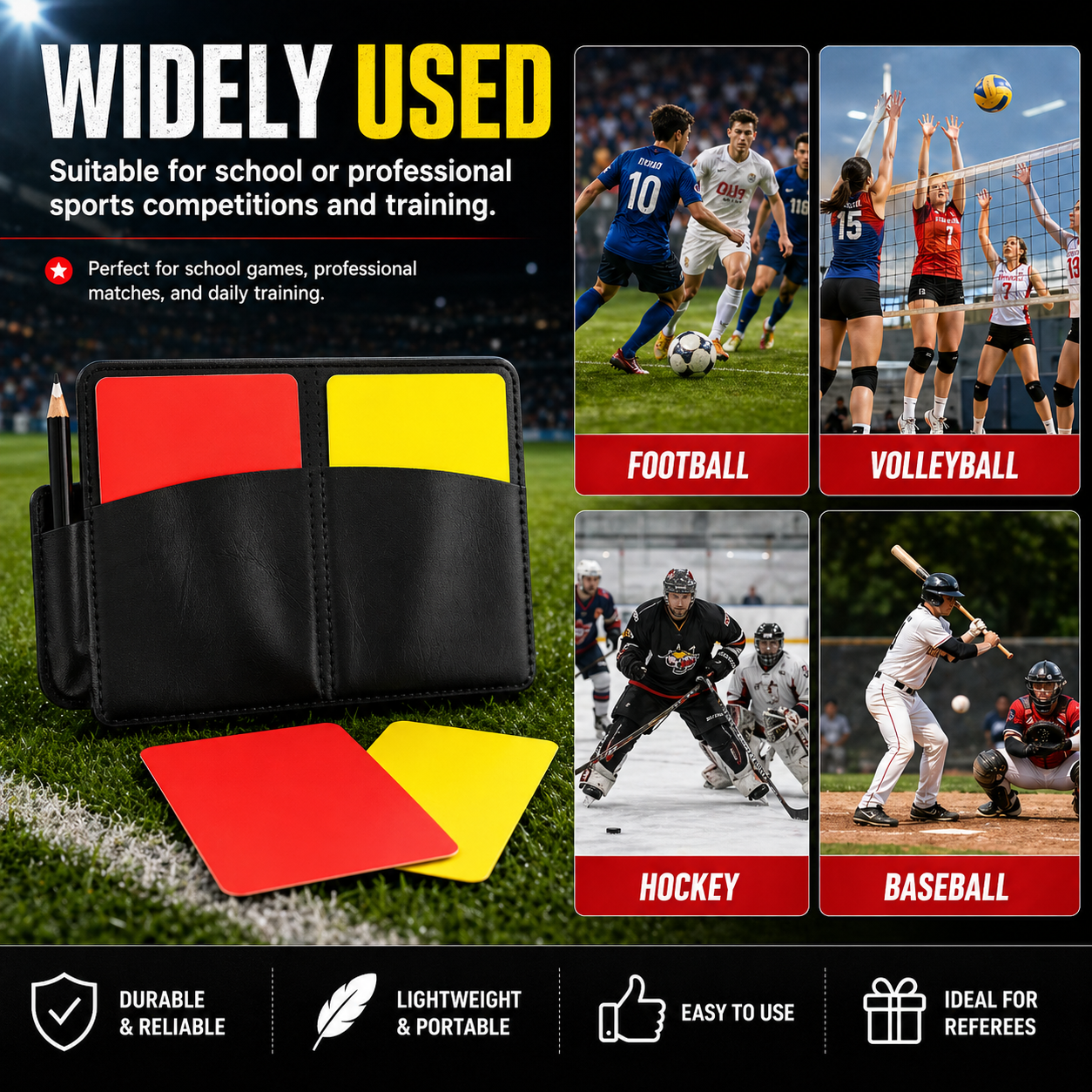 Soccer Referee Card Set, 2-Pack Red and Yellow Cards with Record Paper ,Warning Referee Kit for Football Volleyball Rugby Baseball Matches