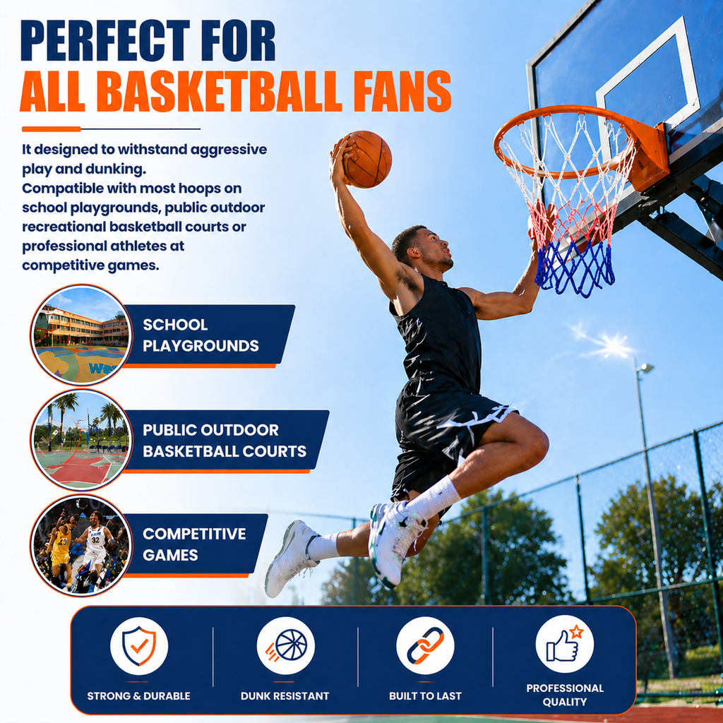 XICHENGSHIDAI 2 Pack Basketball Nets, All-Weather Heavy Duty Basketball Net Replacement for Standard 12-Loop Hoops, Durable Outdoor & Indoor Basketball Hoop Net