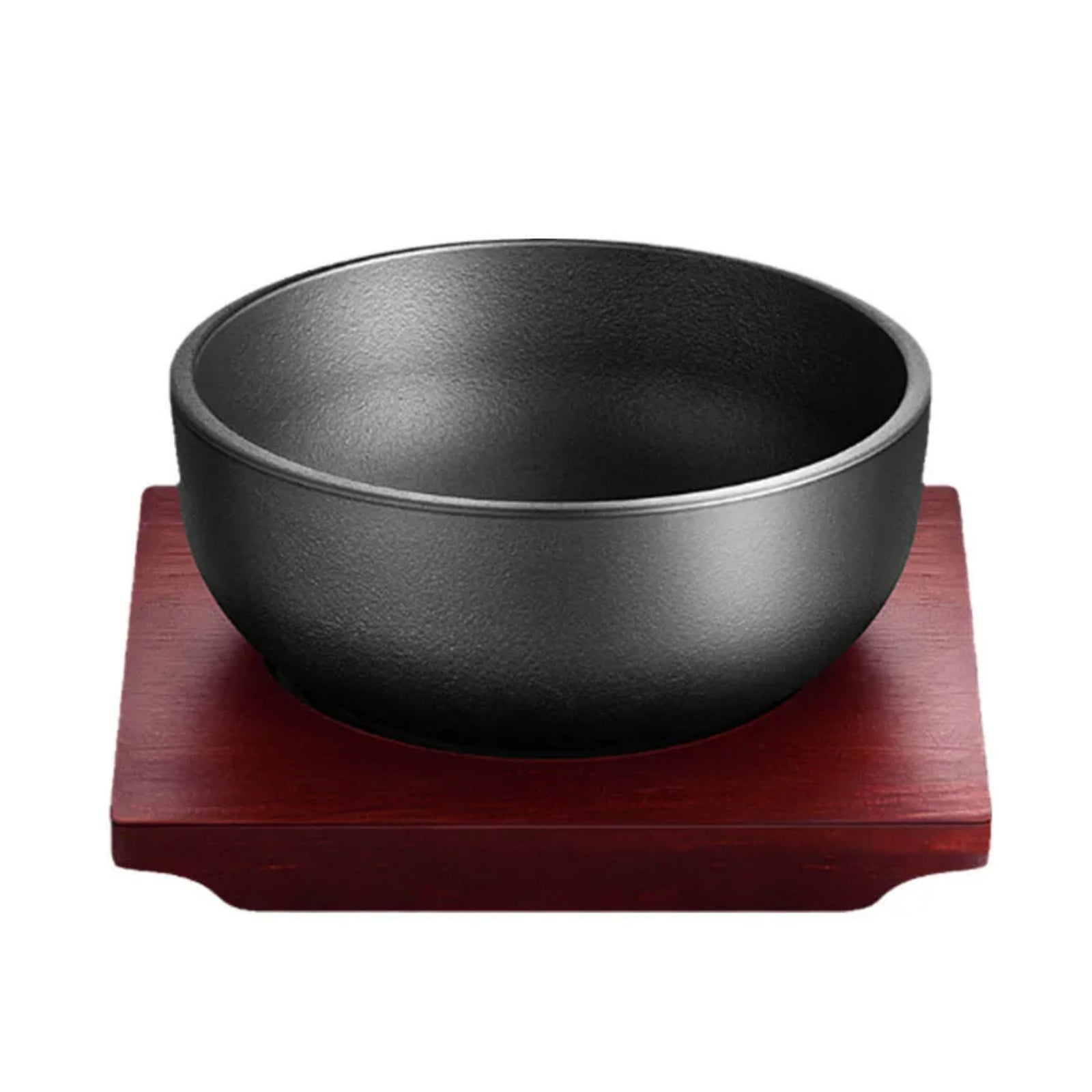 XICHENGSHIDAI Cast Iron Dolsot Bibimbap Bowl with Wooden Base, Korean Sizzling Rice Bowl, Small Heat-Retaining Hot Pot Bowl for Soup, Rice, Stew and Bibimbap