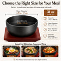 XICHENGSHIDAI Cast Iron Dolsot Bibimbap Bowl with Wooden Base, Korean Sizzling Rice Bowl, Small Heat-Retaining Hot Pot Bowl for Soup, Rice, Stew and Bibimbap